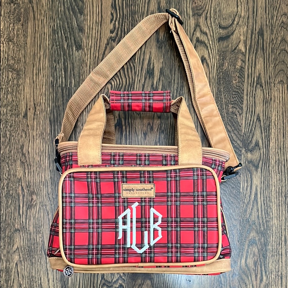 Simply Southern Red Plaid Lunch Bag with Monogram